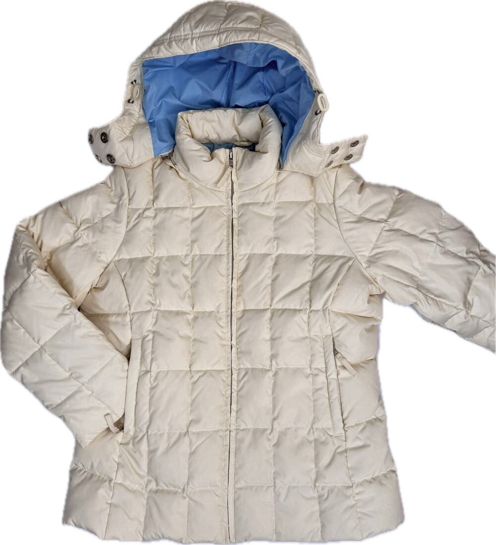 GAP Sz Large Warm Down Winter Ski Snow Jacket Coat Hooded Yellow/Beige Blue